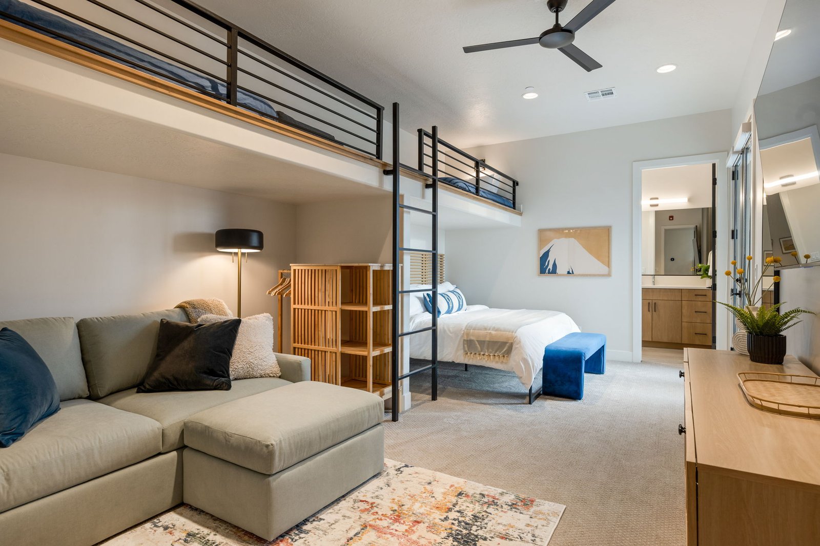 Loft suite at Color House sleeping seven with king bed, queen pull-out and loft singles